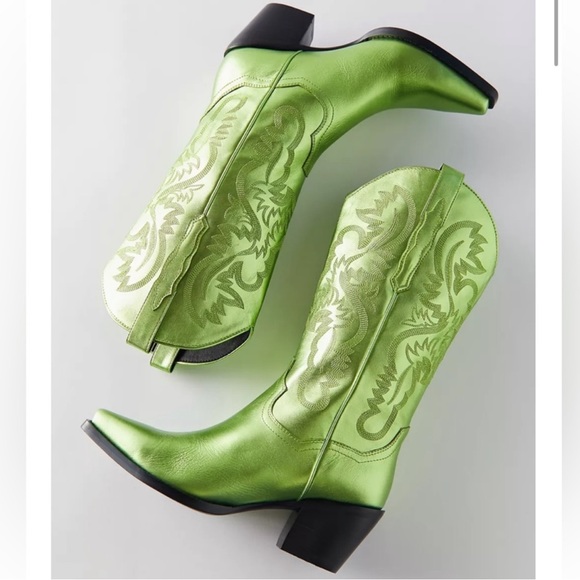 JEFFREY CAMPBELL Free People NEW Dagget Western Boots Metallic Green NEW Size 7 - Picture 3 of 16